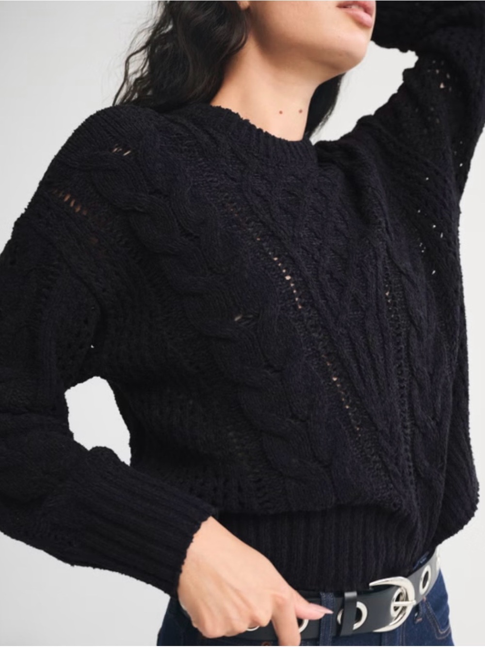 Abercrombie & Fitch Black Cable Knit Crew Sweater